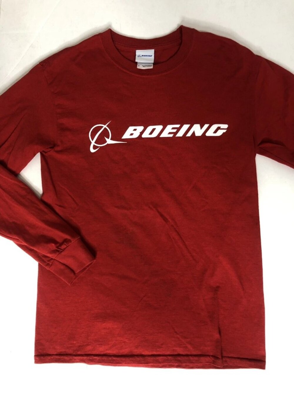 Boeing Signature Long Sleeve T-Shirt Maroon Red Cotton Aviation Logo Sz S Rare!
